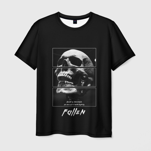 Мужская футболка 3D с принтом Skull with inscriptions, вид спереди #2