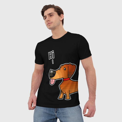 Мужская футболка 3D с принтом Длинная Такса, фото на моделе #1