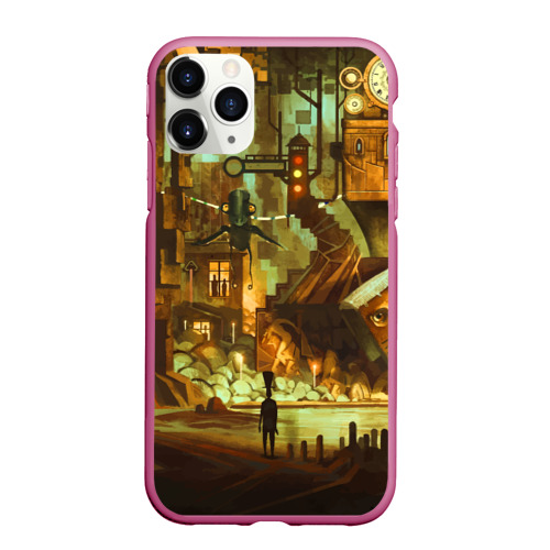 Чехол для iPhone 11 Pro Max матовый Cool Steampunk painting, цвет малиновый