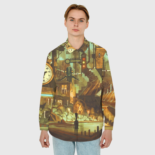 Мужская рубашка oversize 3D с принтом Cool Steampunk painting, фото на моделе #1