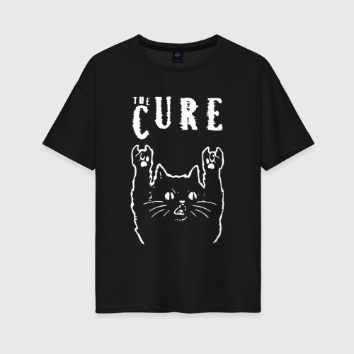 Женская футболка хлопок Oversize The Cure рок кот, цвет черный