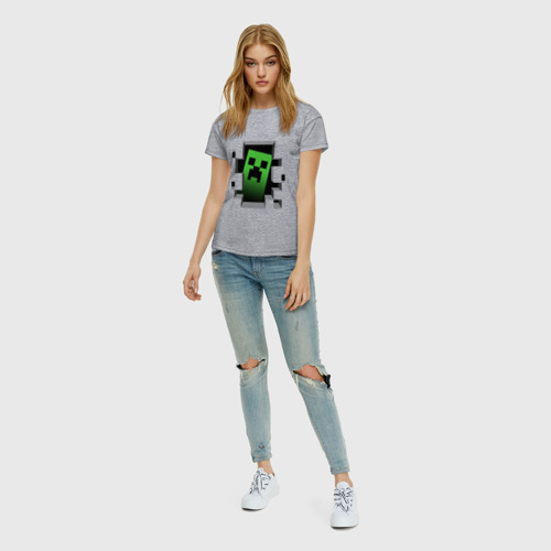 Женская футболка хлопок с принтом Персонаж крипер Майнкрафт, вид сбоку #3