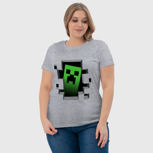 Женская футболка хлопок с принтом Персонаж крипер Майнкрафт, фото #4