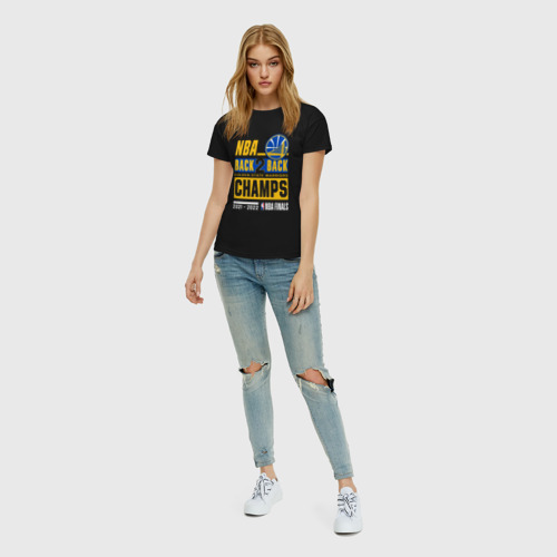 Женская футболка хлопок с принтом GOLDEN STATE WARRIORS NBA CHAMPION, вид сбоку #3