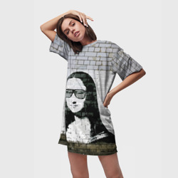 Платье-футболка 3D Джоконда на стене в стиле граффити - фото 2