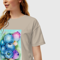 Женская футболка хлопок Oversize Акварельные ягоды голубики - фото 2