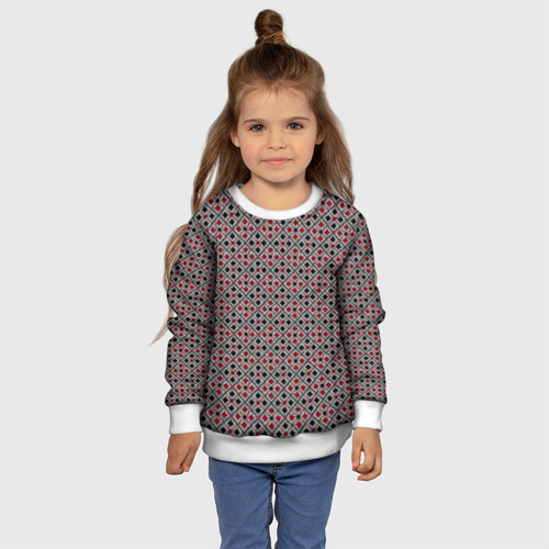 Детский свитшот 3D Красные и черные квадраты на гранжевом сером фоне, цвет 3D печать - фото 7