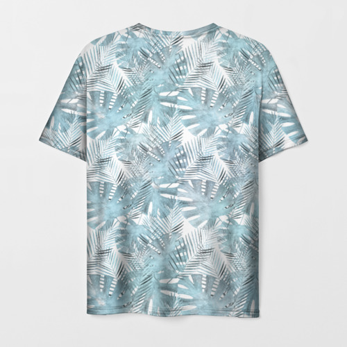 Мужская футболка 3D Голубые листья пальмы на белом, цвет 3D печать - фото 2