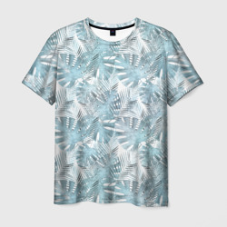 Голубые листья пальмы на белом – Мужская футболка 3D с принтом купить со скидкой в -23%
