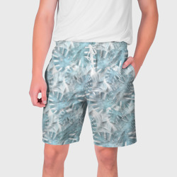 Мужские шорты 3D Голубые листья пальмы на белом