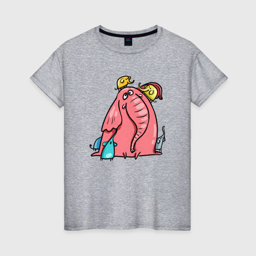 Женская футболка хлопок Розовая слоника со слонятами, цвет меланж