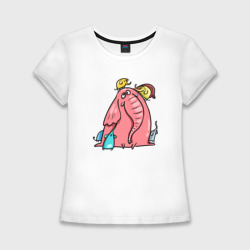 Женская футболка хлопок Slim Розовая слоника со слонятами