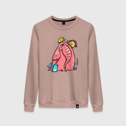 Женский свитшот хлопок Розовая слоника со слонятами
