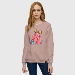 Женский свитшот хлопок Розовая слоника со слонятами - фото 2