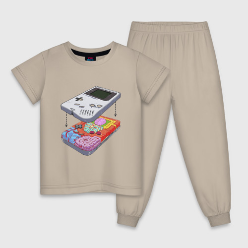 Детская пижама хлопок Game boy insides, цвет миндальный
