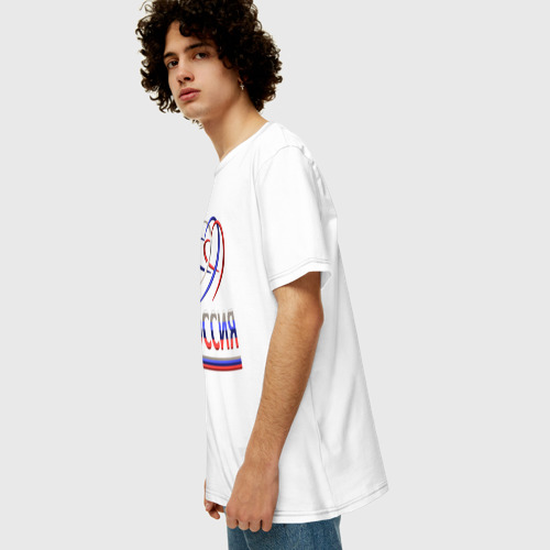 Мужская футболка хлопок Oversize с принтом Россия: триколор и три сердца, вид сбоку #3