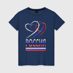 Женская футболка хлопок Россия: триколор и три сердца