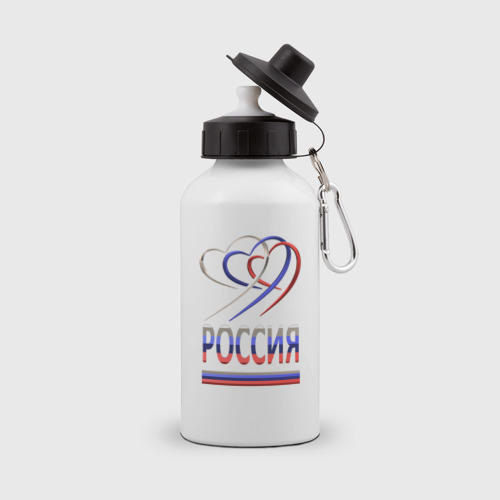 Бутылка спортивная Россия: триколор и три сердца