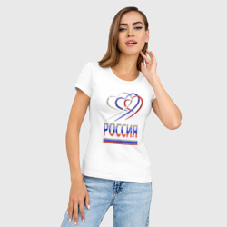 Женская футболка хлопок Slim Россия: триколор и три сердца - фото 2