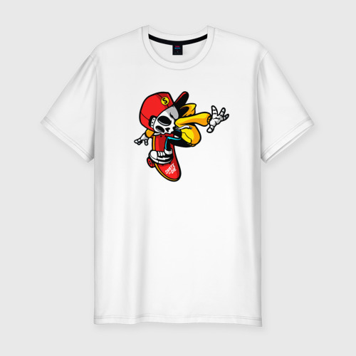 Мужская приталенная футболка из хлопка с принтом Skate or die - skateboarding, вид спереди №1