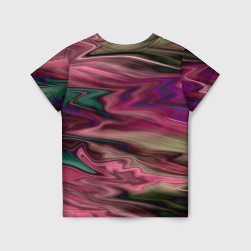 Детская футболка 3D с принтом Абстрактный размытый узор в розово-зеленых цветах, вид сзади #1