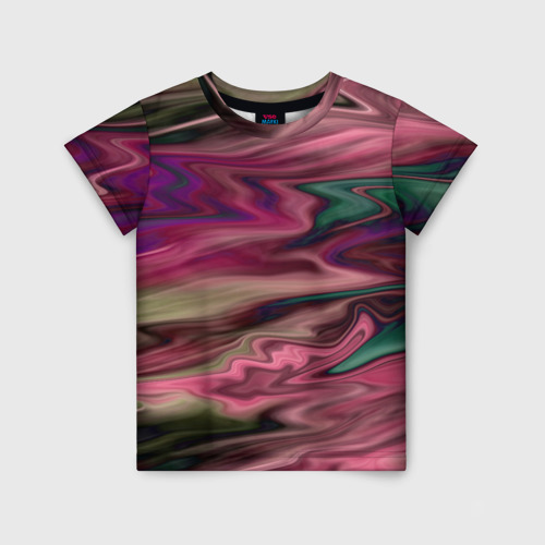 Детская футболка 3D с принтом Абстрактный размытый узор в розово-зеленых цветах, вид спереди #2