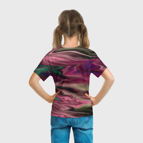 Детская футболка 3D с принтом Абстрактный размытый узор в розово-зеленых цветах, вид сзади #2