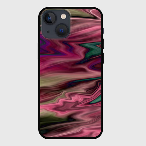 Чехол для iPhone 13 mini с принтом Абстрактный размытый узор в розово-зеленых цветах, вид спереди #2