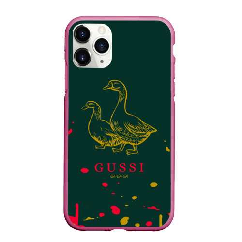 Чехол для iPhone 11 Pro Max матовый Gucci - ga ga ga - краска, цвет малиновый