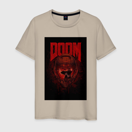 Мужская футболка хлопок Doom - helmet skull, цвет миндальный