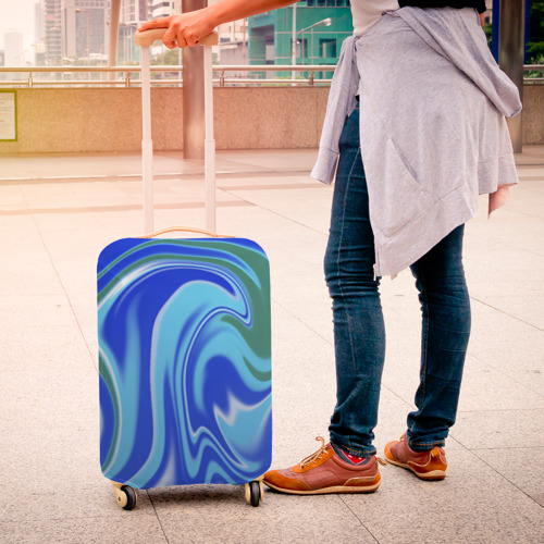 Чехол для чемодана 3D Тай-дай с синим, зелёным и белым цветом, цвет 3D печать - фото 4