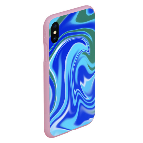 Чехол для iPhone XS Max матовый Тай-дай с синим, зелёным и белым цветом, цвет розовый - фото 3