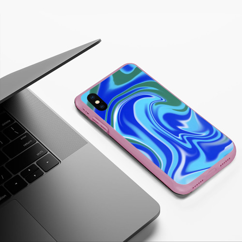 Чехол для iPhone XS Max матовый Тай-дай с синим, зелёным и белым цветом, цвет розовый - фото 5