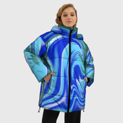 Женская зимняя куртка Oversize Тай-дай с синим, зелёным и белым цветом - фото 2