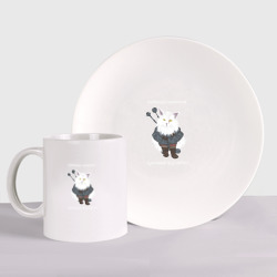 Набор: тарелка + кружка Песня о Котьмаке - кот Ведьмак