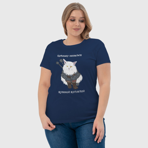 Женская футболка хлопок Песня о Котьмаке - кот Ведьмак, цвет темно-синий - фото 6
