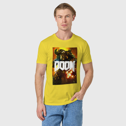 Мужская футболка хлопок Doom - big demon, цвет желтый - фото 3