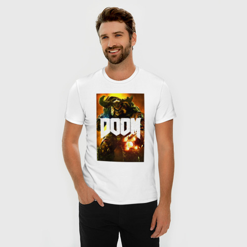 Мужская футболка хлопок Slim с принтом Doom - big demon, фото на моделе #1