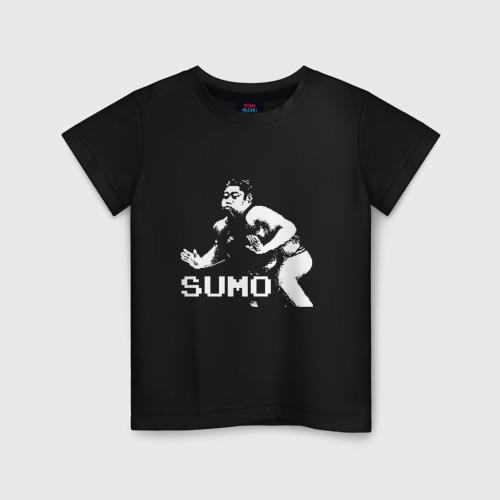Детская футболка хлопок с принтом Sumo pixel art, вид спереди #2
