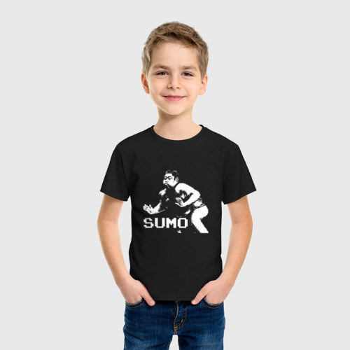 Детская футболка хлопок с принтом Sumo pixel art, фото на моделе #1