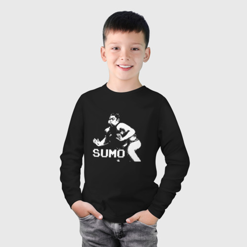 Детский лонгслив хлопок с принтом Sumo pixel art, фото на моделе #1