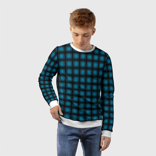 Детский свитшот 3D Black and blue plaid, цвет 3D печать - фото 3