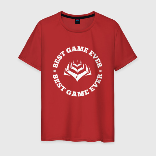Мужская футболка хлопок Символ Warframe и круглая надпись Best Game Ever, цвет красный