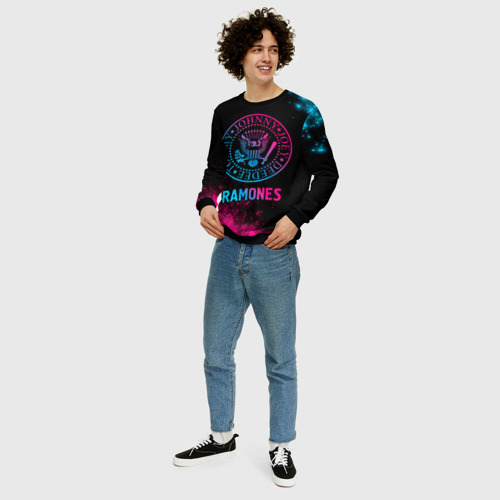 Мужской свитшот 3D Ramones Neon Gradient, цвет черный - фото 5