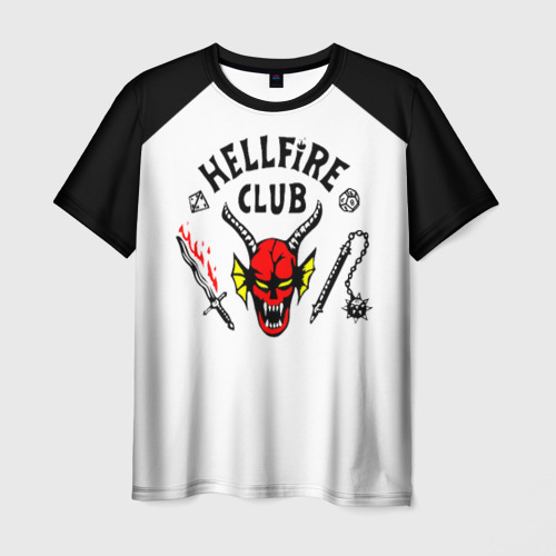 Мужская футболка с полной запечаткой с принтом Stranger Things HellFire Club, вид спереди №1