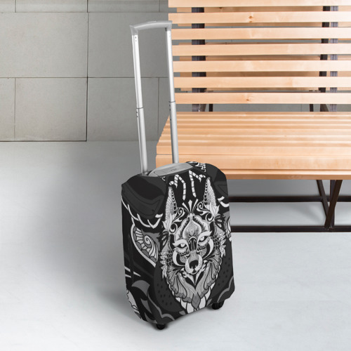 Чехол для чемодана 3D Черно-белый волк, цвет 3D печать - фото 3