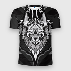 Мужская футболка 3D Slim Черно-белый волк