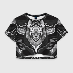 Женская футболка Crop-top 3D Черно-белый волк