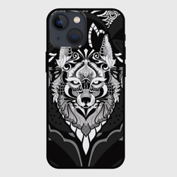 Чехол для iPhone 13 mini Черно-белый волк