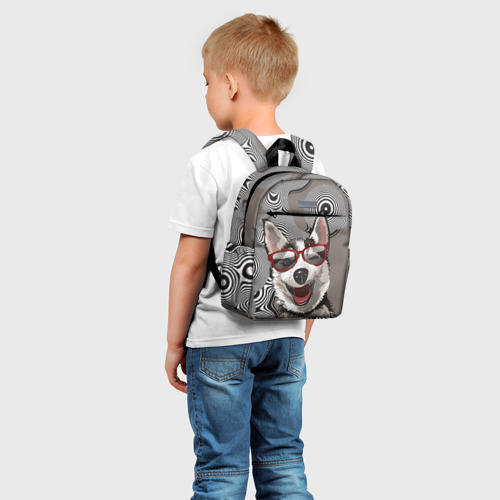 Детский рюкзак 3D с принтом Веселый хаски, фото на моделе #1